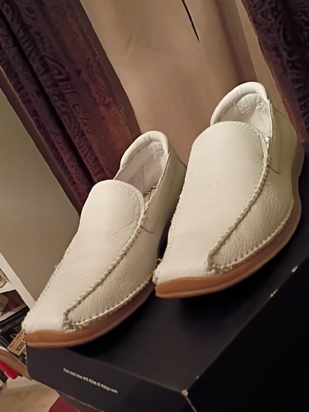 Stacy Adams Men's Cream-White Leather Slip-On Loafers Size 10.5